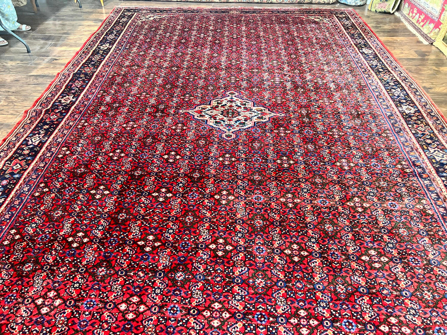 USED Large Persian Tribal Rug 11x17, Palace Sized Wool Handmade Vintage Carpet, Oversized Hand Knotted Rug, Red, Hamadan Dargazin Rug