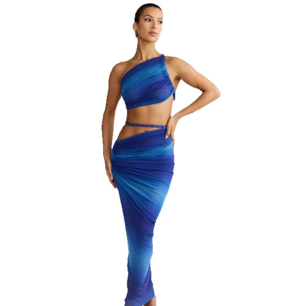 New Diagonal Collar Sling Women's Sleeveless Sheath Midriff Outfit Backless Dress
