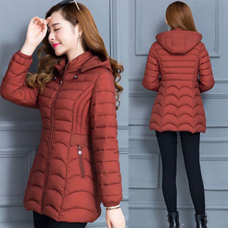 NEW Women's Mid-length Simple Slim-fit Figure Flattering Mid-length Cotton-padded Coat