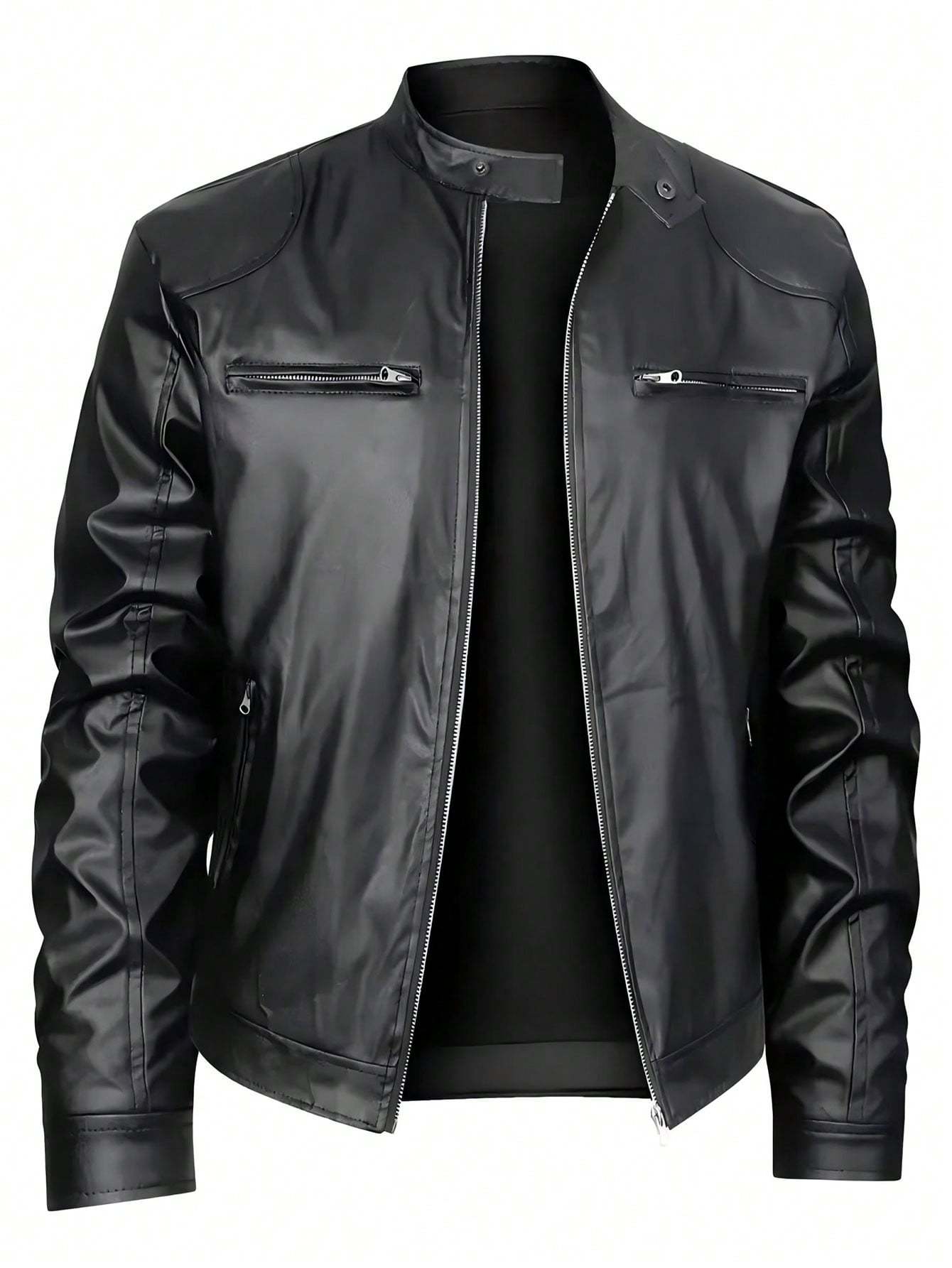NEW Men's Stand-up Collar Leather Jacket Business Casual Jacket