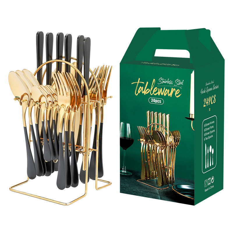 NEW Gold Dinnerware Set Stainless Steel Tableware Set Knife Fork Spoon Luxury Cutlery Set With Storage Rack Dishwasher