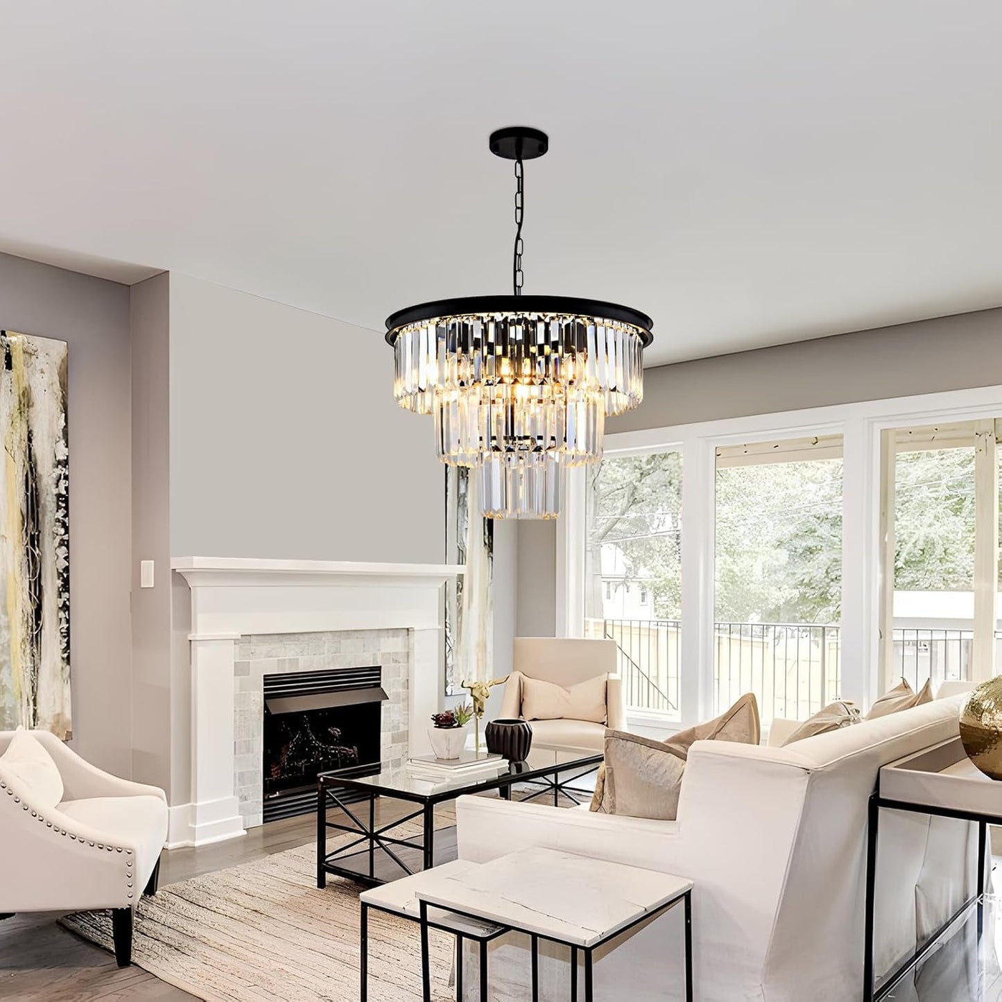 8 Light Black Crystal Chandelier Elegant Dining Fixture