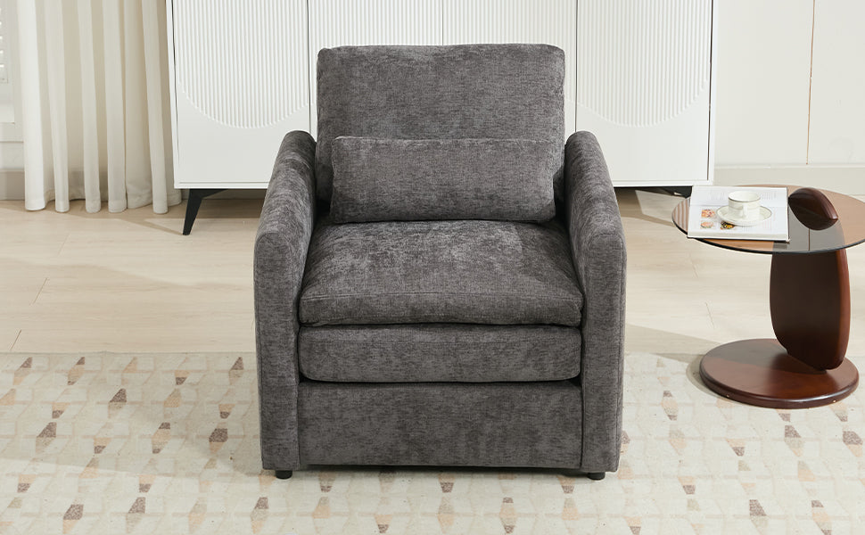 NEW Cozy Upholstered Armchair with Double Cushion in Grey Chenille, 31.9 Inches