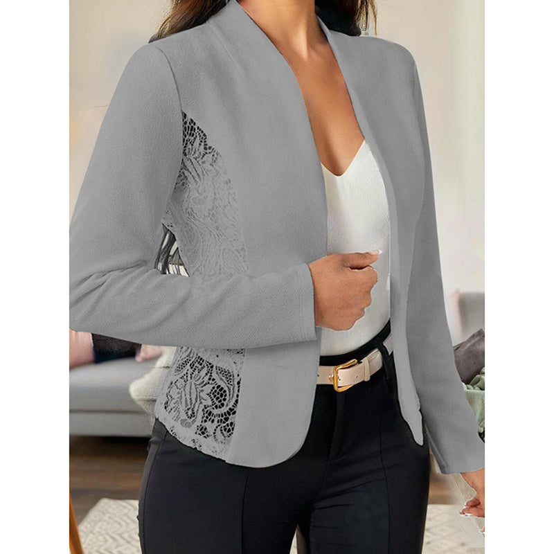 New Women's Casual Lace Contrast Open Front Cardigan Jacket Long Sleeve Work Office Suit