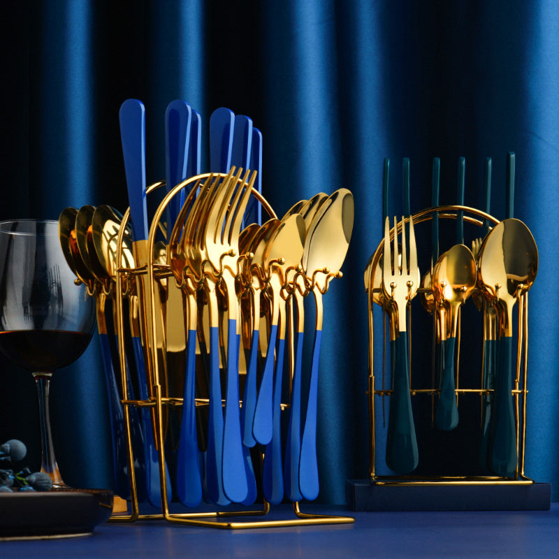 NEW Gold Dinnerware Set Stainless Steel Tableware Set Knife Fork Spoon Luxury Cutlery Set With Storage Rack Dishwasher
