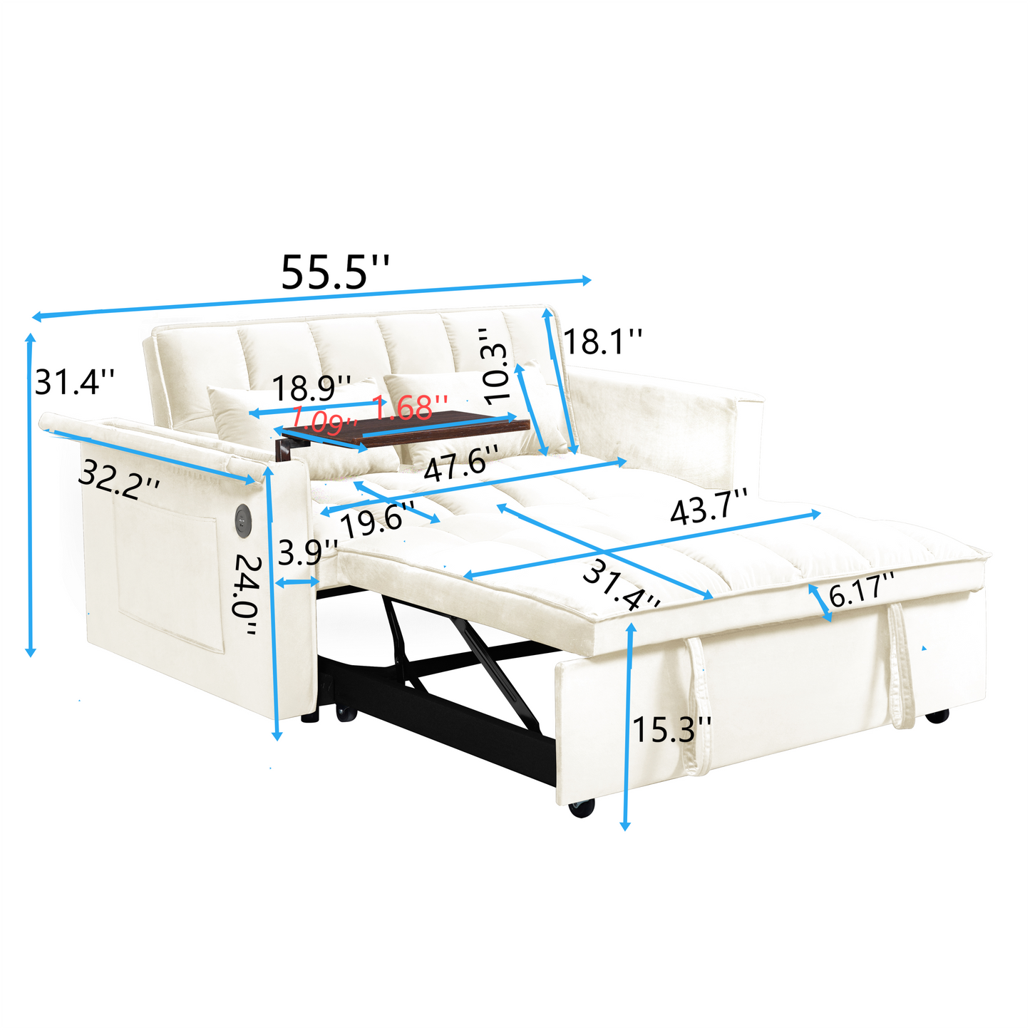 NEW 3-in-1 Contemporary Foldable Modern Velvet Double Sofa Bed with adjustable Back