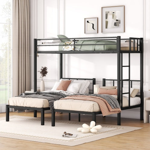 NEW Twin Over Twin Twin Bunk Beds For 3, Twin XL Over Twin Twin Bunk Bed Metal Triple Bunk Bed, Black