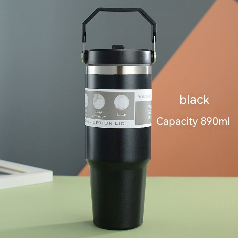 NEW Portable Car Cup Stainless Steel Cup Travel Sports Water Bottle With Handle Cover Coffee Tumbler Cup