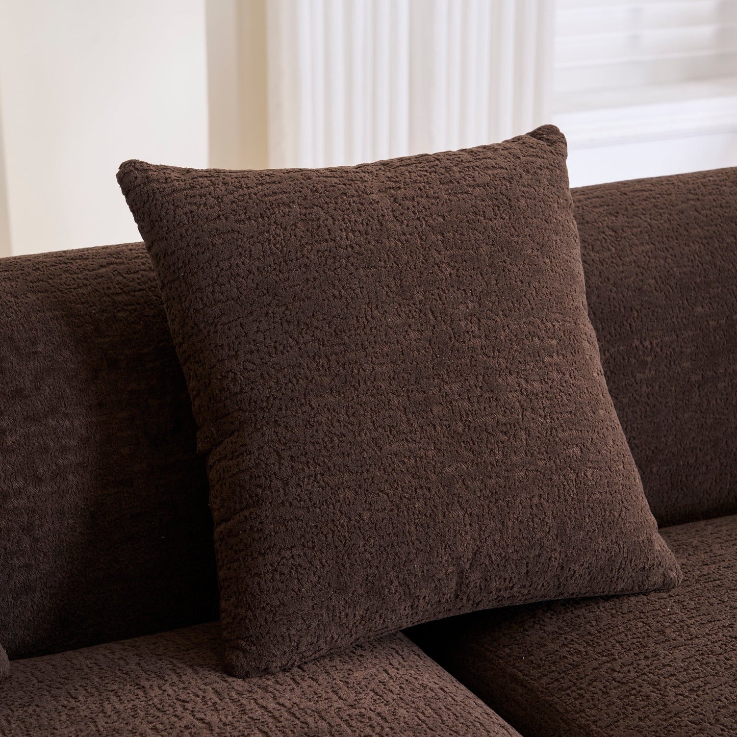 NEWn Brown Chenille Modular Compression Sponge L-Shape Sectional Sofa Couch with Curved Chaise