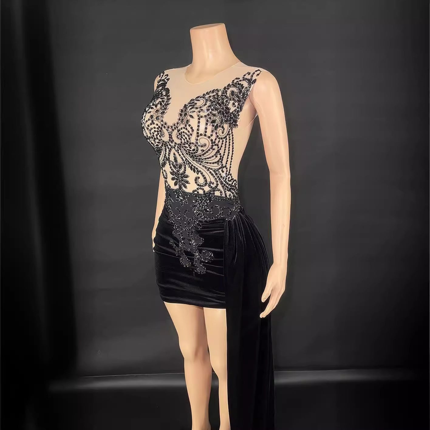 New Summer Luxury Evening Dress Female Singer Stage Costume Senior Dress Side Trailing Skirt