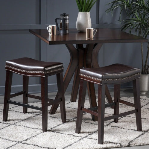 NEW Contemporary Upholstered Saddle Counter Stool with Nail Head Trim Dark Brown Chair