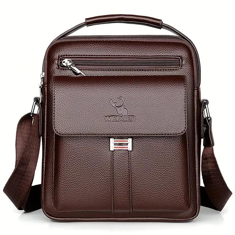 NEW Leather Messenger Crossbody Shoulder Bag for Men Work Business Casual Adjustable Straps With Metal Zipper