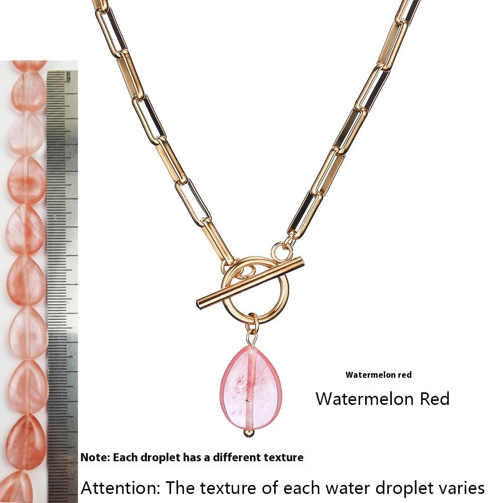 NEW 18K Gold Stainless Steel Clip Waterproof Pearl Water Drop Pendant Necklace For Women