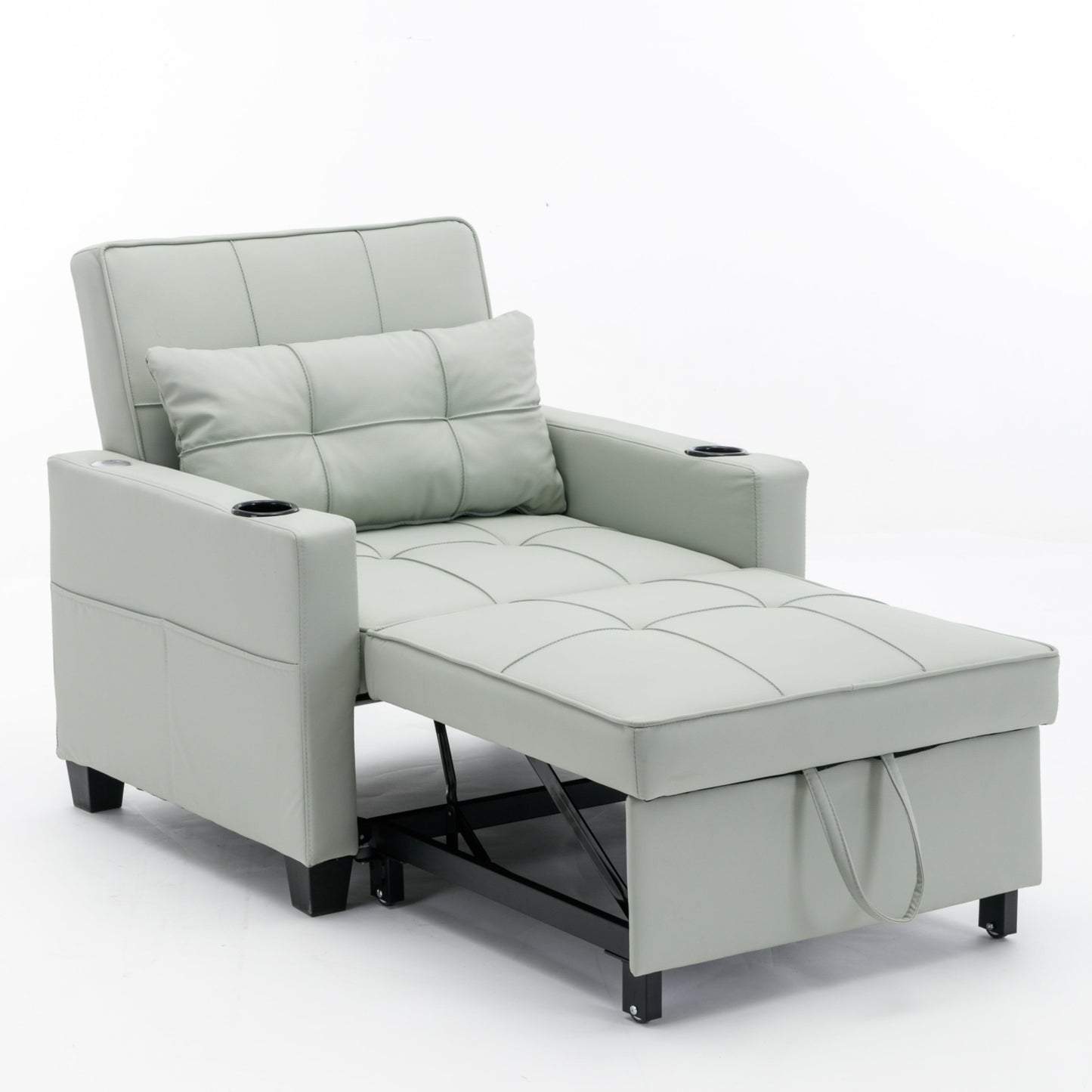 New Green Leather Futon 3-in-1 Pull Out Sleeper Chair