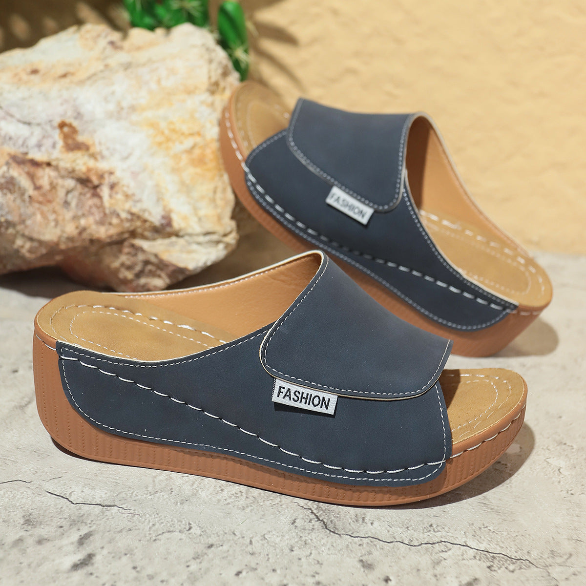 NEW Summer Wedge Slides Slippers Fashion Fish Mouth Thick Bottom Roman Shoes Solid Color Beach Sandals For Women