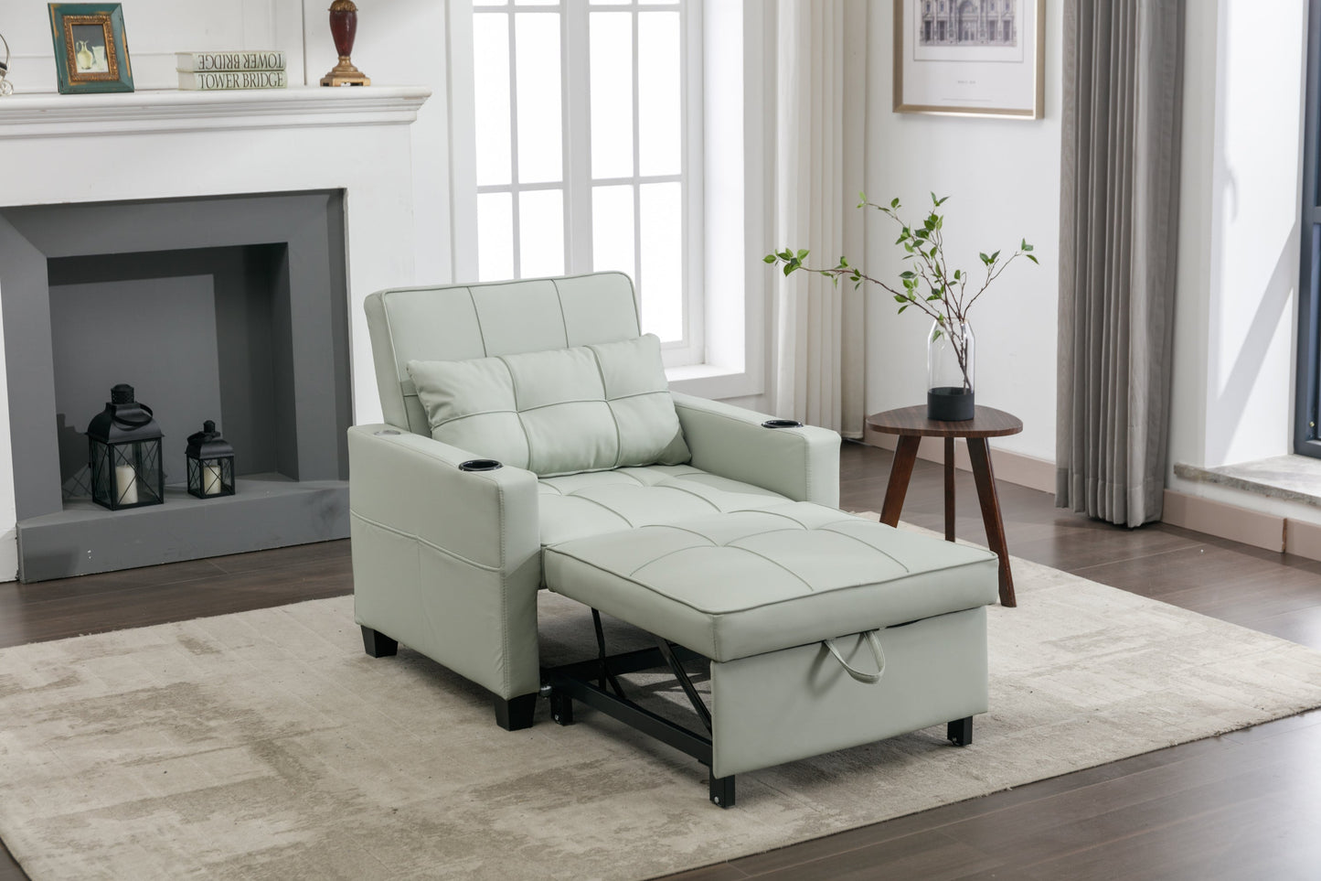 New Green Leather Futon 3-in-1 Pull Out Sleeper Chair