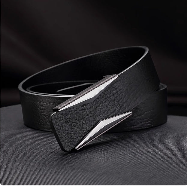 NEW Simple And Elegant Belt Men's Middle-aged Korean Style Smooth Buckle
