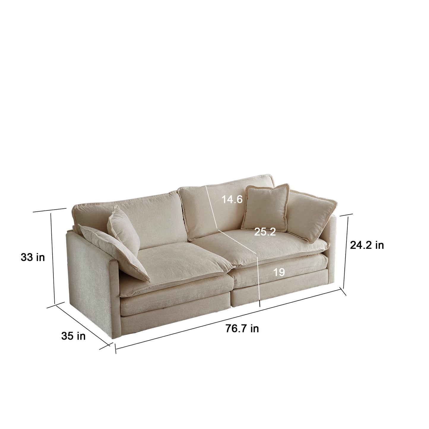 NEW 4 - Piece Upholstered Sectional Sofa, 1 - Piece of 2 Seater Sofa and 2- Piece of Ottomans , 2 Seater Loveseat Lounge with Ottomans , Beige Chenille