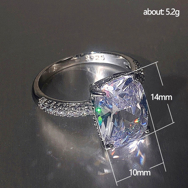 NEW Four-claw White Square Diamond Ring Large Zircon