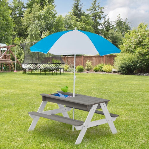 NEW Kids 3-in-1 Children’s Outdoor Wooden Picnic Table With Umbrella