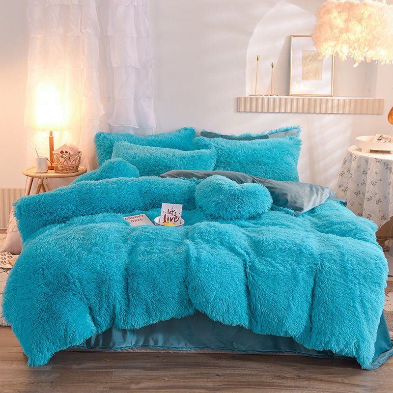 New Luxury Thick Fleece Duvet Cover Queen King Winter Warm Bed Quilt Cover Pillowcase Fluffy Plush Shaggy Bedclothes Bedding Set Winter Body Keep Warm