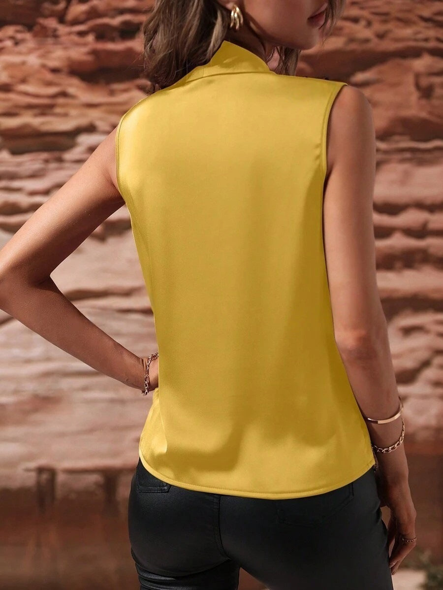 New Women's Spring And Summer Sleeveless Satin Pleated Vest New Shirt