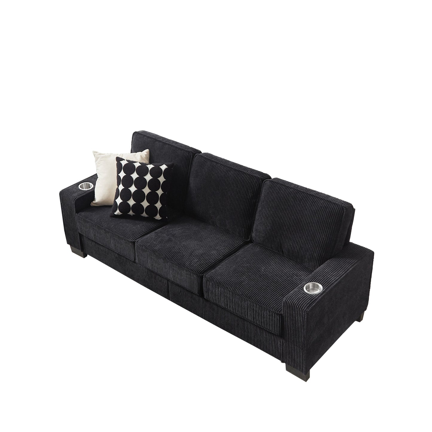 New Modern Corduroy Fabric Sofa, 3-Seater Compressed Couch