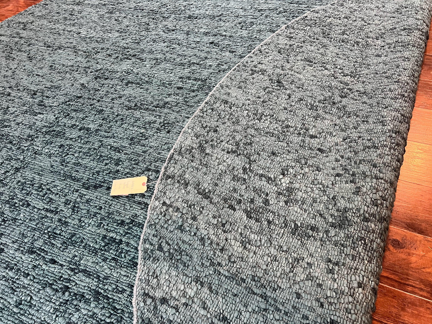 USED Large Round Indian Rug 11x11, Teal, Vintage Handmade Wool Carpet