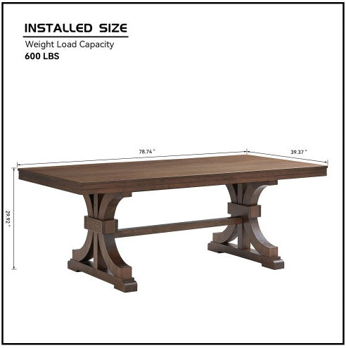 NEW 78.74 Rectangular Rubber Wood Dining Table For 6-8 With Wooden Trestle Pedestal Base Mid Century Modern Kitchen Wooden Table Dinner Table For Dining Room, Living Room ,OAK