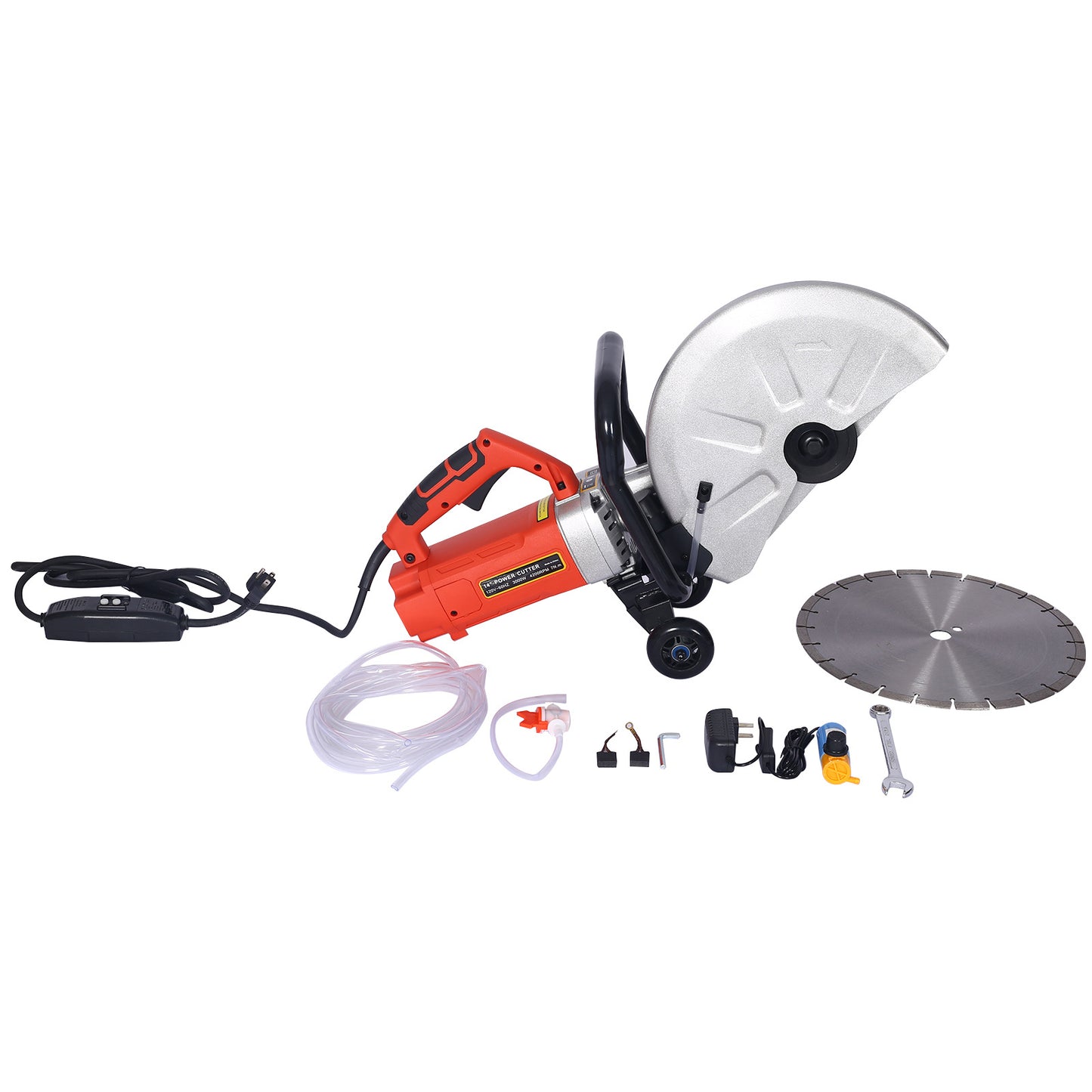 NEW 3000w Electric 14" Cut Off Saw Wet/Dry Concrete Saw Cutter Guide Roller with Water Line Attachment