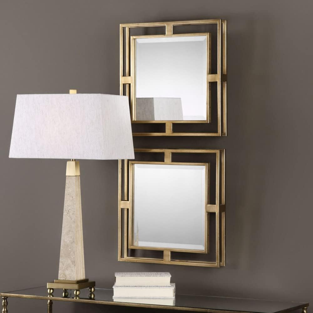 NEW Allick 18 Inch Square Mirror Antiqued Gold Set Of 2