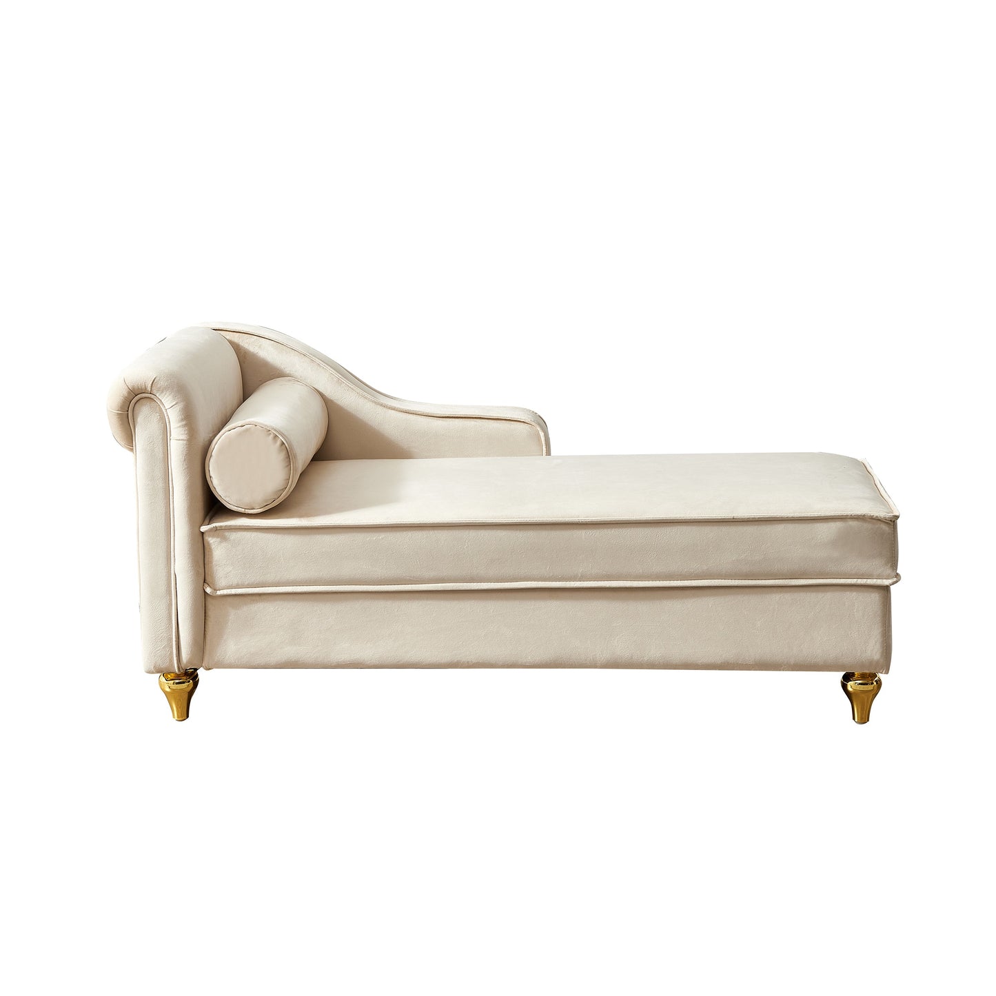 NEW Modern Beige Velvet Upholstered Chaise Lounge Chair with Storage