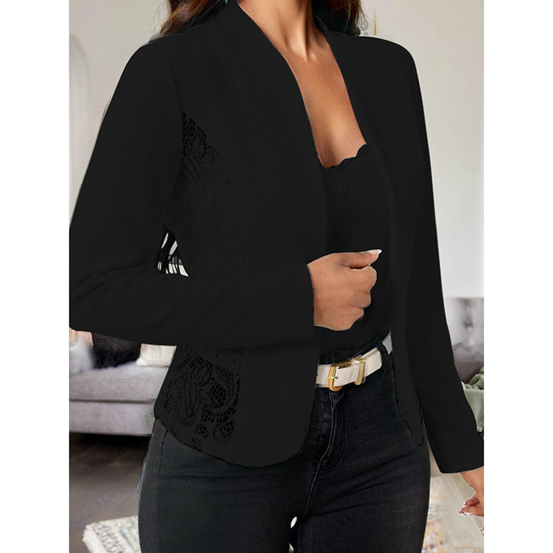 New Women's Casual Lace Contrast Open Front Cardigan Jacket Long Sleeve Work Office Suit