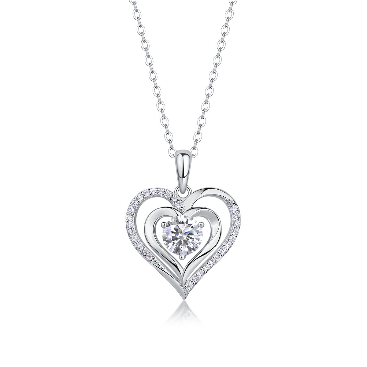 NEW Heart to Heart Luxury Fashion Diamond Pendant Necklace Set with Mosan Diamond Silver Ornaments
