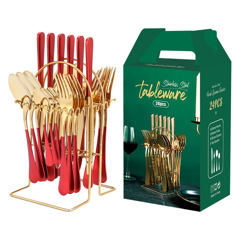 NEW Gold Dinnerware Set Stainless Steel Tableware Set Knife Fork Spoon Luxury Cutlery Set With Storage Rack Dishwasher