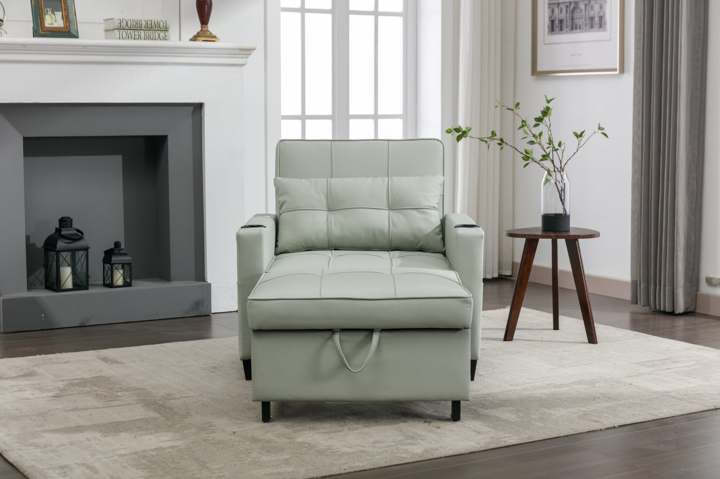 New Green Leather Futon 3-in-1 Pull Out Sleeper Chair