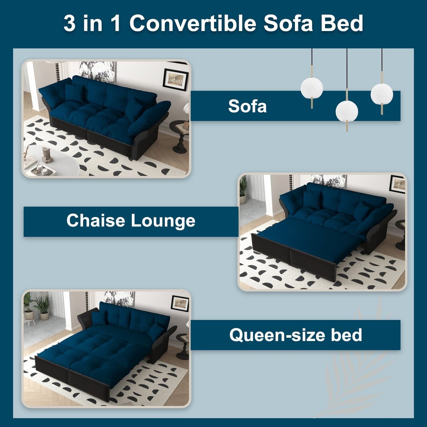 NEW Queen Pull Out Sofa Bed, 3-in-1 Convertible Sleeper