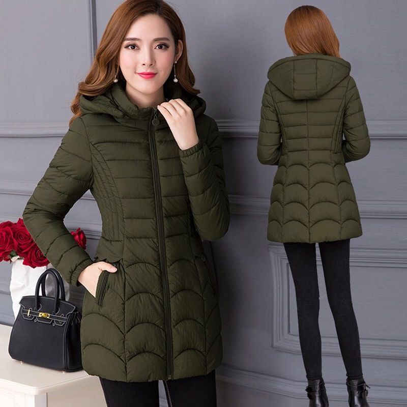 NEW Women's Mid-length Simple Slim-fit Figure Flattering Mid-length Cotton-padded Coat