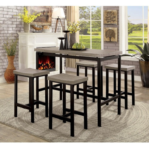 NEW 5 Pc Counter Height Table Set Two Tone Design Black Gray Dining Chairs Sturdy Metal Construction PVC Plastic Top Dining Room Furniture
