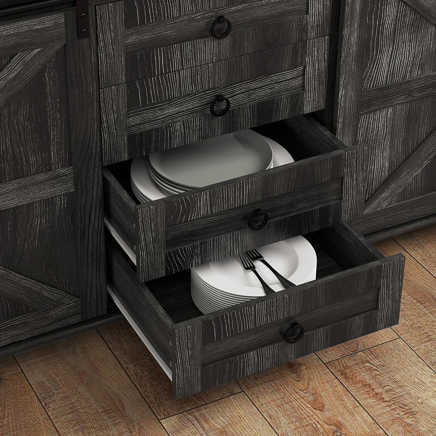 NEW 60 Inch Farmhouse Sideboard Buffet Cabinet Sliding Doors