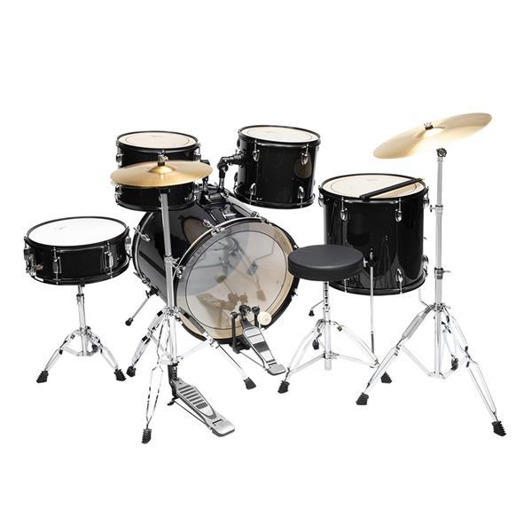 NEW Glarry Full size 22in Poplar Double-layer Oil Skin Star Dot Black Drum Set