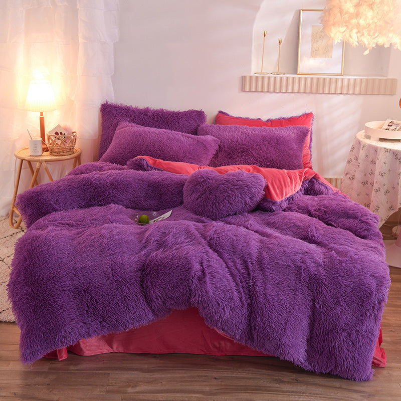 New Luxury Thick Fleece Duvet Cover Queen King Winter Warm Bed Quilt Cover Pillowcase Fluffy Plush Shaggy Bedclothes Bedding Set Winter Body Keep Warm