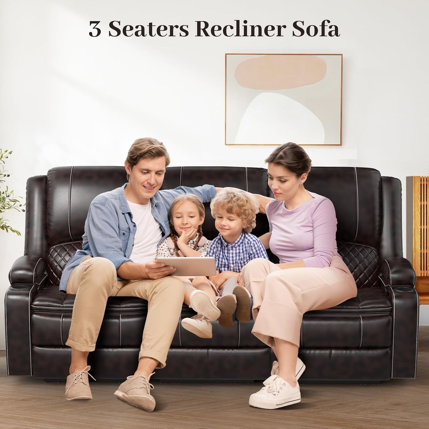 NEW 3 Seater Recliner Sofa With Hidden Storage Console