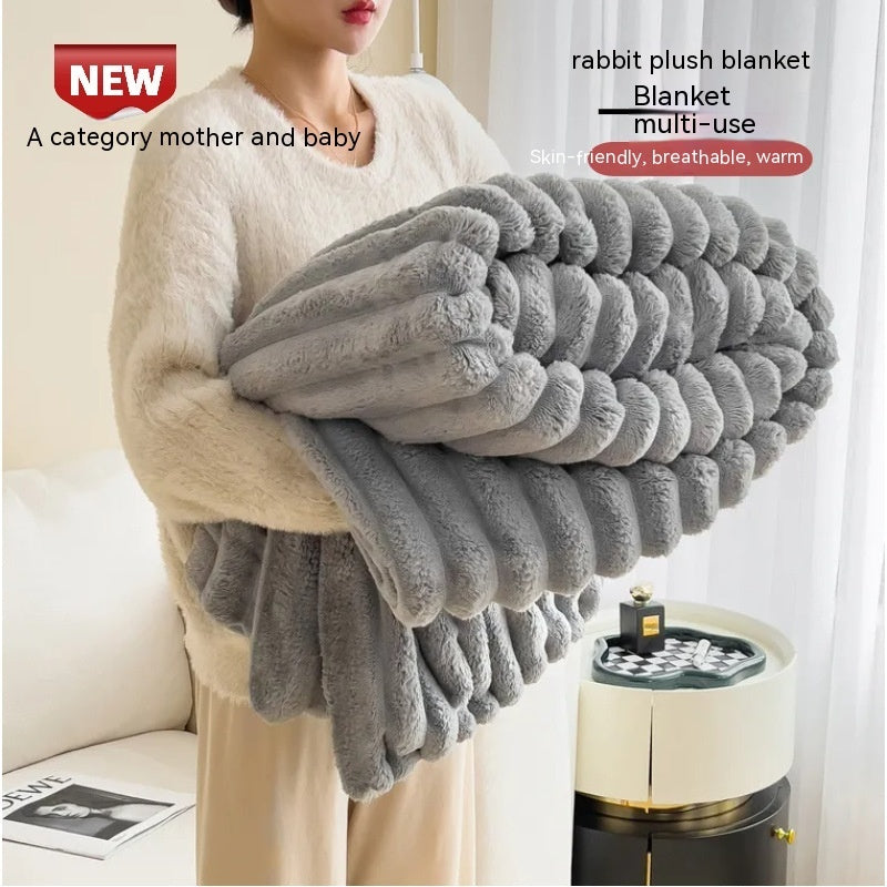 NEW Soft Wind Bubble Velvet Blanket Warm Solid Rabbit Fur Blankets Double-sided Thickening Cover Throw Warm Fur Blanket