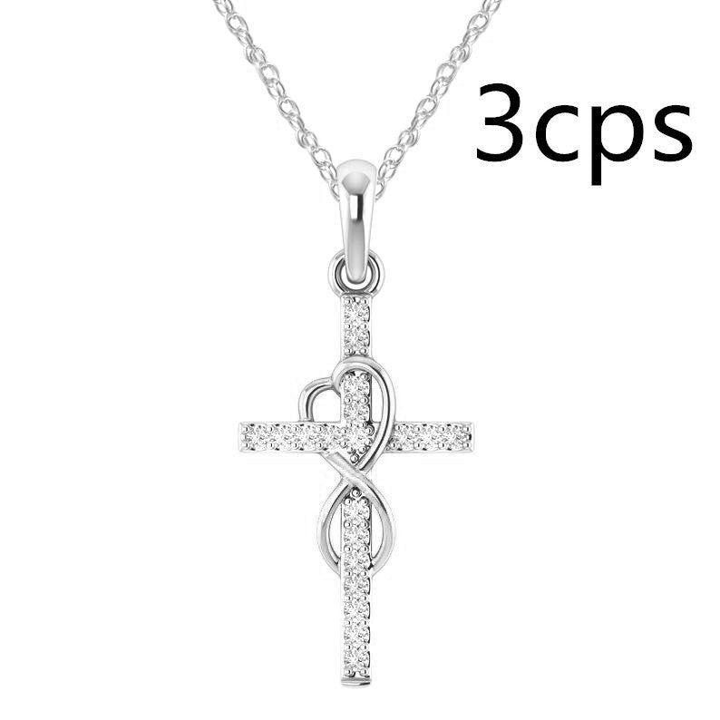 New Alloy Pendant With Diamond And Eight-character Cross Necklace