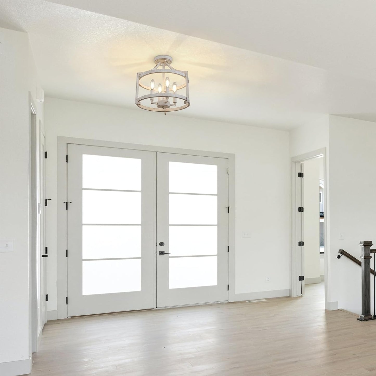 NEW Distressed White 4 Light Farmhouse Chandelier Convertible Mount