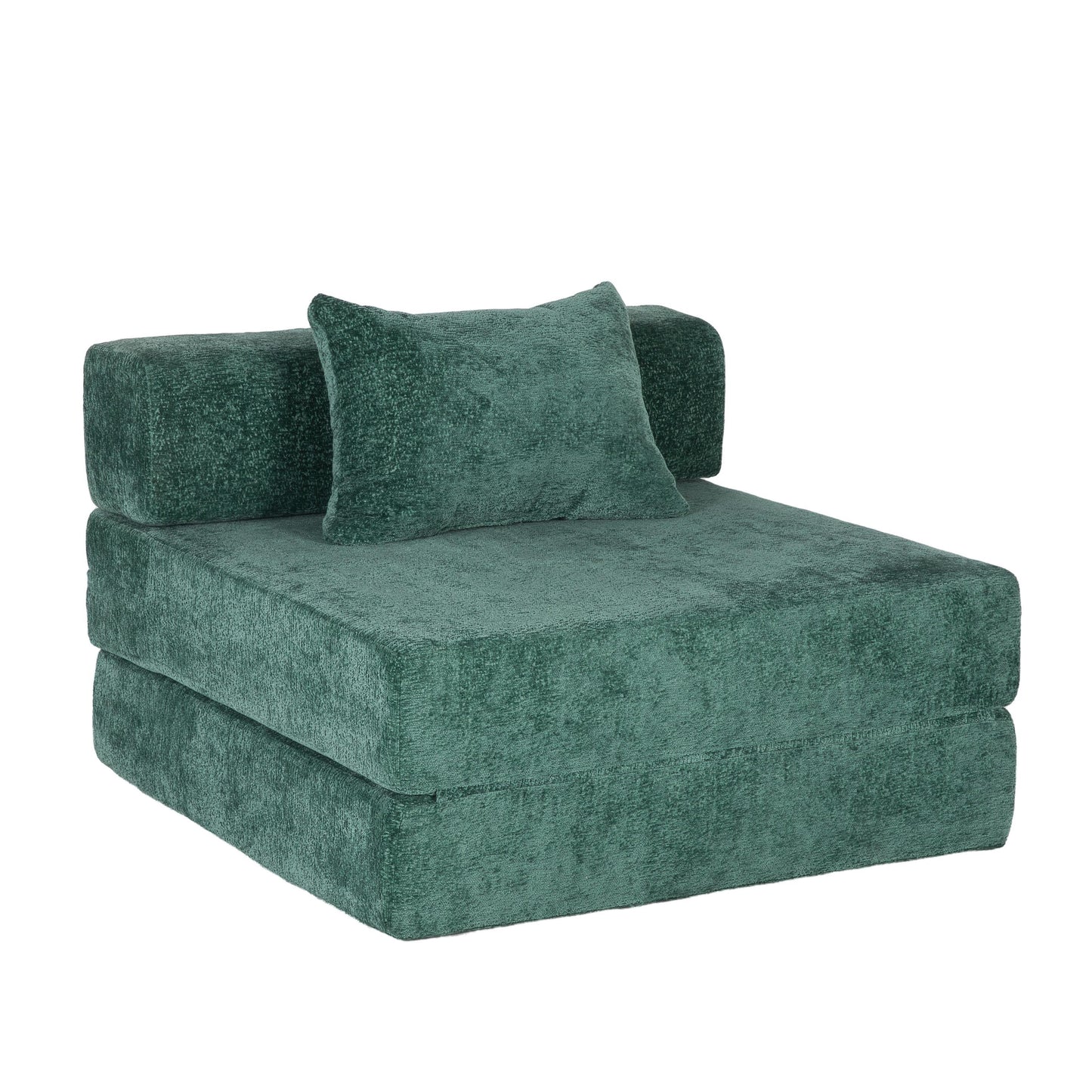 NEW Dark Green Chenille Fabric Compression Convertible Sofa Bed Single Seater Boneless Modular Sectional Sofa