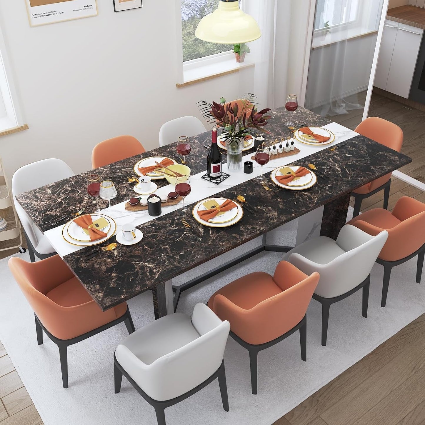 NEW 71In Rectangular Dining Table With Waterproof Marble Top