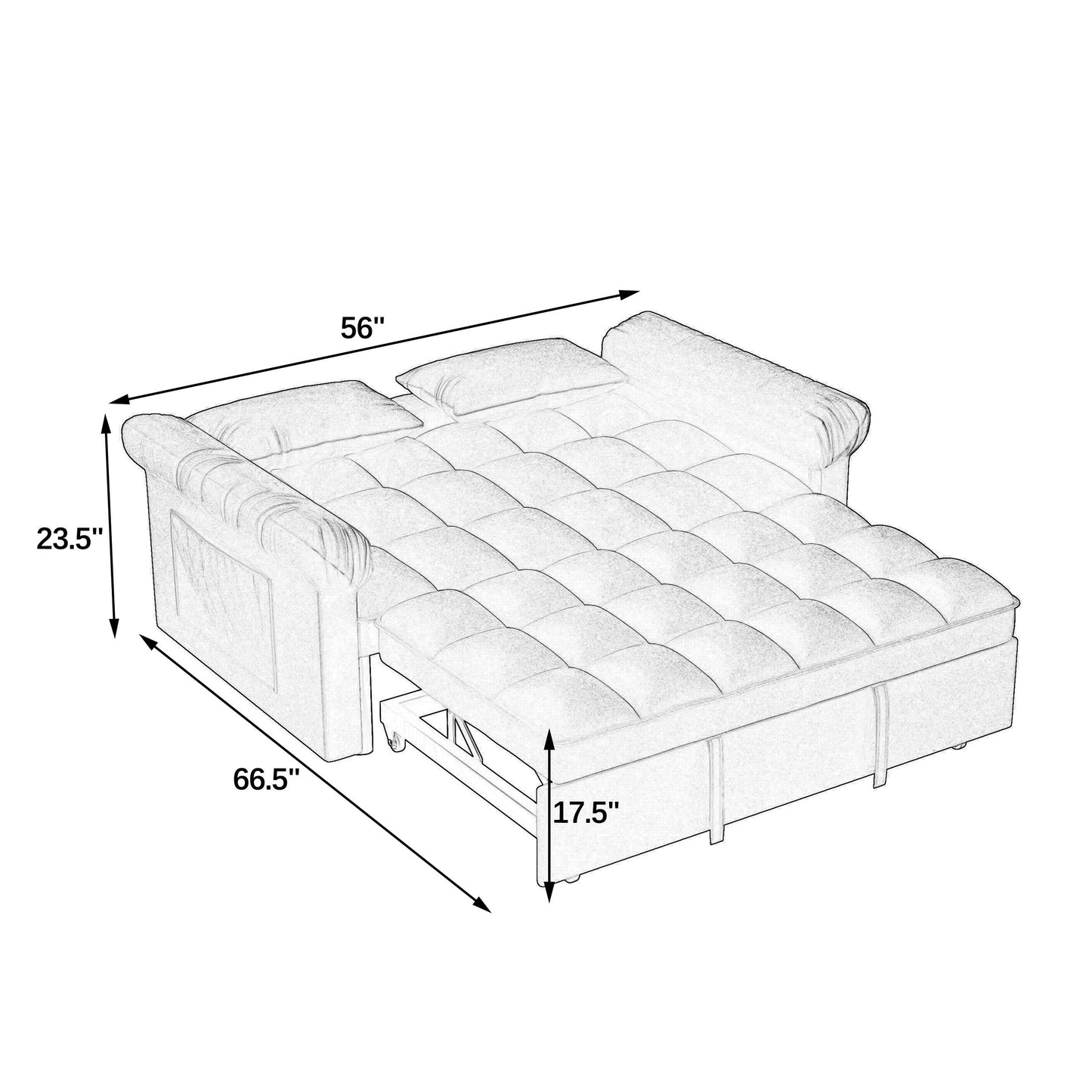 NEW Black Adjustable Back Loveseat Sofa Bed with Pull-out Bed