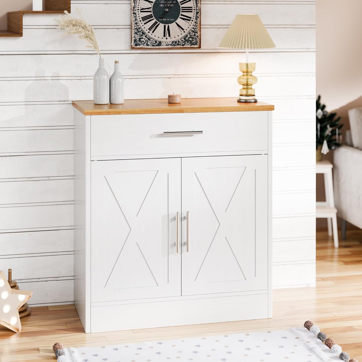 NEW White And Yellow Kitchen Buffet Sideboard Cabinet With Large Drawer